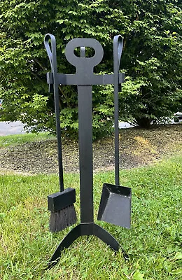 Black Iron Mid Century Modern Modernist Sleek Sculptural Fireplace Tool Set • $180