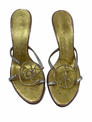 Giuseppe Zanotti Peace Harmony Love Sandal Heels Silver Gold 37 7 • $50