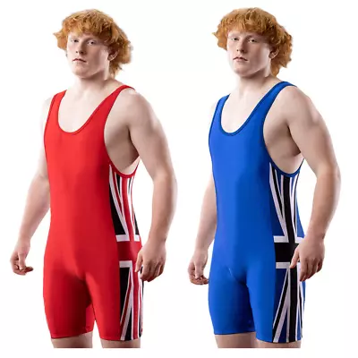 Matman London Wrestling Singlet Mens Boys Spandex Blend Red Blue Made In USA • $44.95