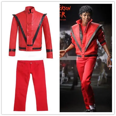 Michael Jackson Red Thriller Leather Coat Cosplay Costume Jacket Full Set Pants • $59