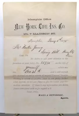 1875 NEW YORK LIFE INS. Co. Madison St.  Memphis Tn. Office  Payment Reminder • $17.95