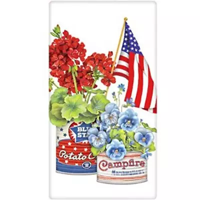 Mary Lake-Thompson Patriotic Can Flag & Flowers Flour Sack Kitchen Towel Bagged • $10.50