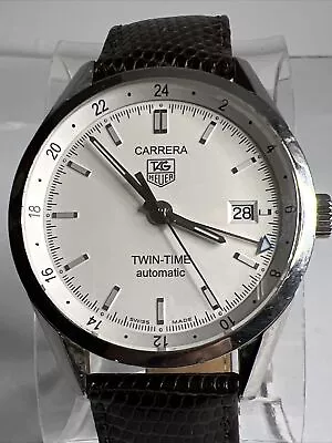 TAG HEUER Carrera Twin Time CALIBRE 7 Automatic Date Watch White Dial  WV2116 • $1100