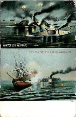 Postcard Monitor Merrimac Virginia Sinking The Cumberland • $12.50