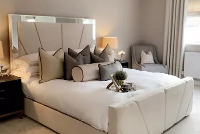 £699.95 • Buy Mirrored Bed Upholstered Wooden Fabric Mirror Bed Frame With Headboard Footboard