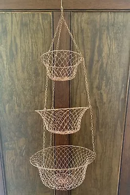 Vintage 3-tier Copper Wire Hanging Fruit Vegetable Plants  Basket Collapses • $19.99