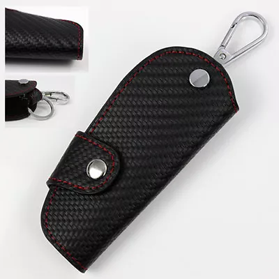 Carbon Fiber Look Remote Smart Key Fob Holder Case Key Chain Cover W/ Red Stitch • $9.50