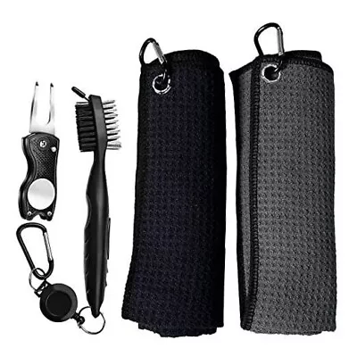 Golf Towel Set Of 4 | Golf Club Brush Groove Cleaner | Foldable Divot Tool • $14.99