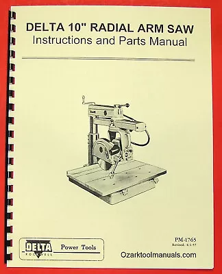 ROCKWELL-Delta 10  Radial Arm Saw Owner's & Parts Manual 0802 • $29.91