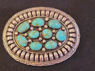 Vtg Massive Navajo Sterling Silver Turquoise/Copper Belt Buckle Sign Anna Begay • $999.99
