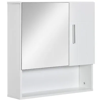Kleankin Bathroom Mirror Cabinet Wall Mount Storage Organizer W/ Door White • £35.99