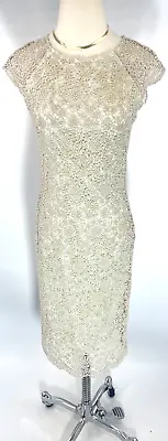 Anthropologie Mignon Doo Bridal Dress Size 2 Gold Metallic Lace Mint Lined • $80.99