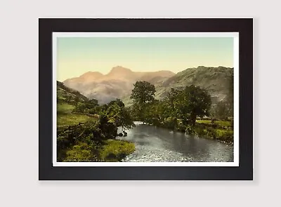 Framed Vintage Langdale Pikes Lake District Photograph Print Wall Art Poster • £16.54