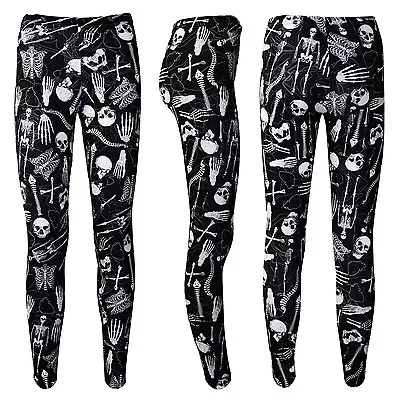 £15.99 • Buy Women's Gothic Skeletons Skulls Bones Ribcage Heart Anatomy Print Leggings Goth
