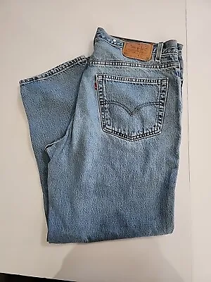 Vtg Levi's 550 Made In USA Relaxed Blue Washed Jeans Suspender Buttons 40 X 30  • $19.99