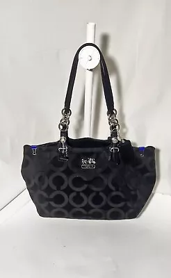 Gotta Have!   COACH   Mia Op Art Lurex Black Canvas Leather Tote Bag Purse • $59