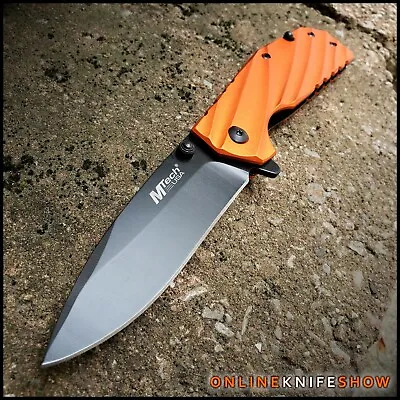 M-TECH TACTICAL SPRING ASSISTED POCKET KNIFE Orange Folding Rescue Blade Outdoor • $13.95