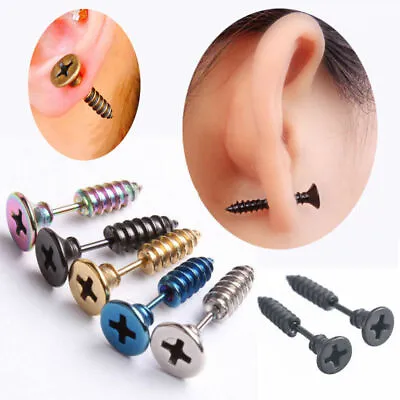 4X Surgical Steel Screw Shape Fake Cheater Ear Plug Tragus Stud Piercing Jewelry • £3.69