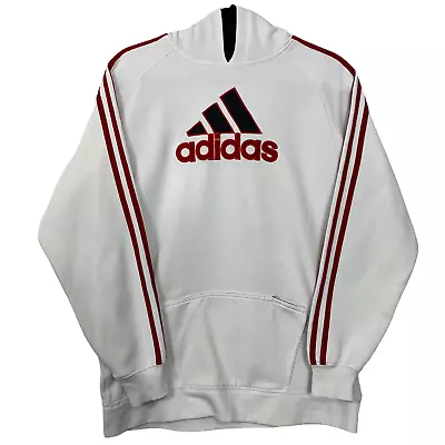 Vintage Adidas 2000's White Embroidered Pullover Hoodie Size XS • $49