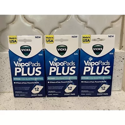 (3) Vicks VapoPads Plus Refills Intense Cold Blasting Menthol 12 Scent Pads Each • $30