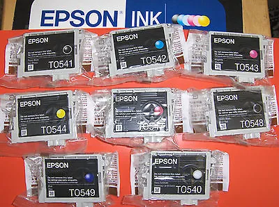 Set 8 Genuine Epson R800 R1800 Print Inks T0540-T0549 _T054_T054020-T054920 • $92.89