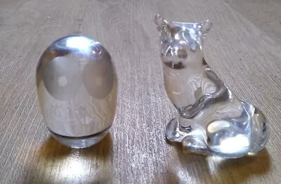 2 X Vintage Hadeland Clear Cut Glass  OWL & FOX Animal Figurines Ornaments  • £30