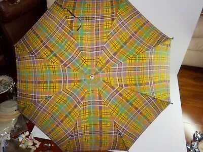 Vintage Umbrella Plaid Check Yellow Green Purple Orange Retro MCM • $49.99