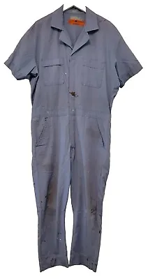 Vintage Large Painters Coveralls Blue Mechanic Jumpsuit Short-Sleeve RED KAP • $38.99