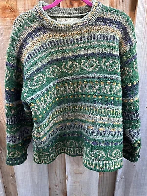 Vintage  Siochain Irish Sweater 46   Vibrant HAS  HOLES Repairs -located Dal 8 • $16.77