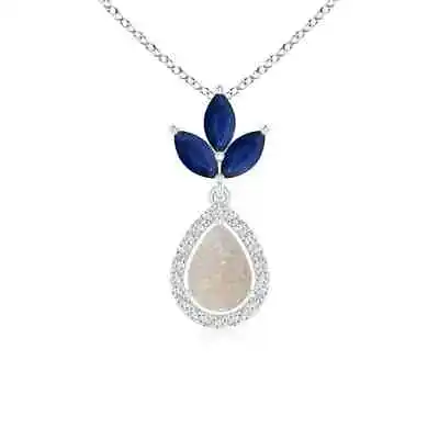 ANGARA Floating Opal And Diamond Halo Pendant With Sapphires In 14K Solid Gold • $869