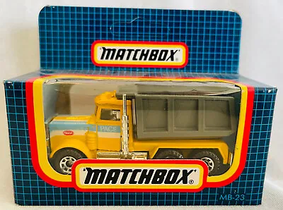 Matchbox-(1-75) - 23h - Peterbilt Quarry Tipper Truck - Yellow - Dark Blue Box • $39.95