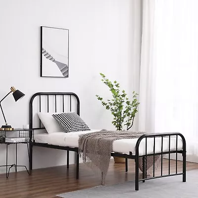3ft Single Metal Bed Frame With High Headboard Strong Iron Platform Bed Black • £129.99