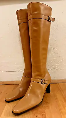 Vintage Talbots Sz 6 Caramel Brown Leather Zip Knee High Kitten Heel NWOT! • $42