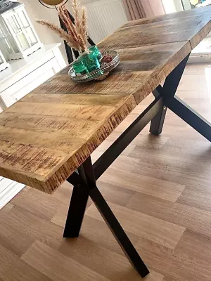 Large Industrial Dining Table Kitchen Patio Meeting Conference Rustic Solid Wood • £269.50