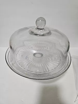 Vintage Anchor Hocking Pedestal Glass Cake Stand With Dome Lid Starburst Pattern • $49.99