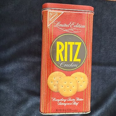 VINTAGE LIMITED EDITION RITZ CRACKERS Rectangle RED METAL TIN AND LID 1986 • $12