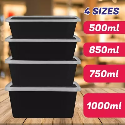 Plastic Food Containers With Airtight Lids Black Base Microwave Safe Storage Tub • £6.59