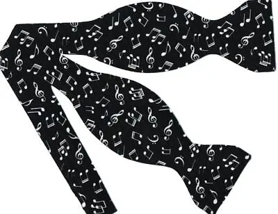 Music Bow Tie / White Musical Notes On Black / Recital Gift / Self-tie Bow Tie • $14.99
