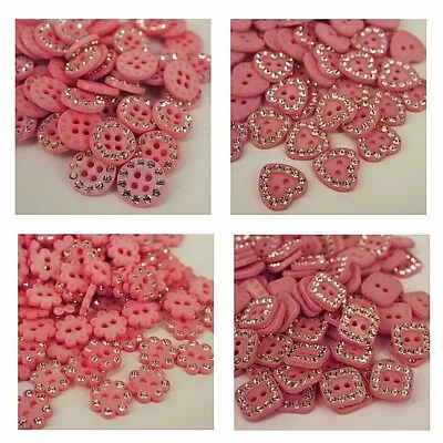 £1.99 • Buy Diamante Buttons, Heart, Circle. Square, Daisy, Glitter Pink , Crafts 20 BT28
