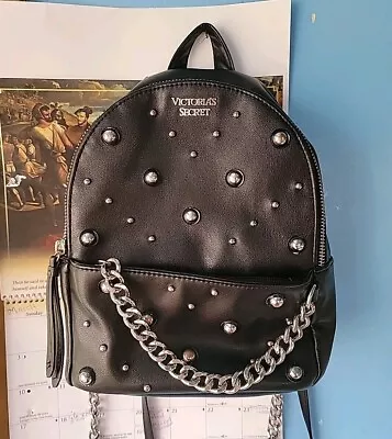 Victoria's Secret Silver Stud Sm City Backpack Black Punk Grunge Adjustable  • $15