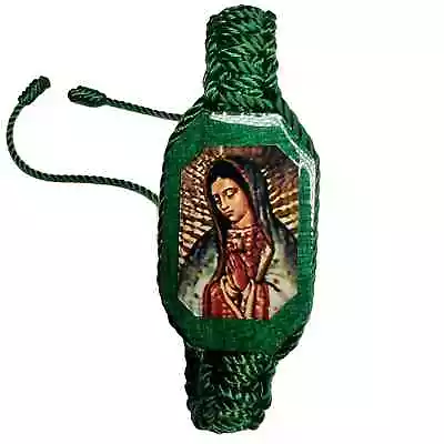 Virgen De Guadalupe Pulsera Hecho A Mano Hilo Verde Reversible Ajustable NUEVO • $15.99