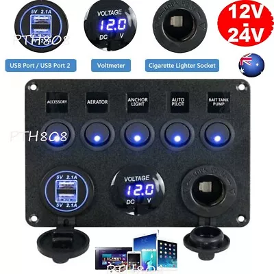 5 Gang 12V Switch Panel LED Light Rocker Circuit Breaker For Car RV Boat Marine • $27.54