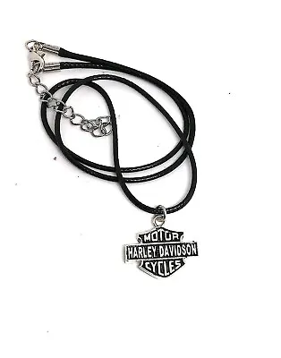Harley-Davidson Men's .970 Solid Silver Shield Biker Pendant & Leather Necklace. • $49.99