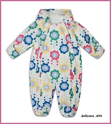 M&S Girls Floral Snowsuit Stormwear 0-6 Months Cream Lined Winter All In One NEW • £12.99