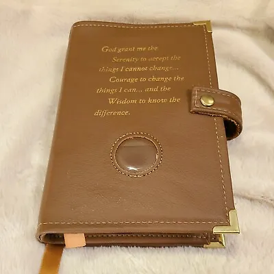 Genuine Leather AA Double Deluxe Alcoholics Anonymous Book Cover Brown Coin  • $64