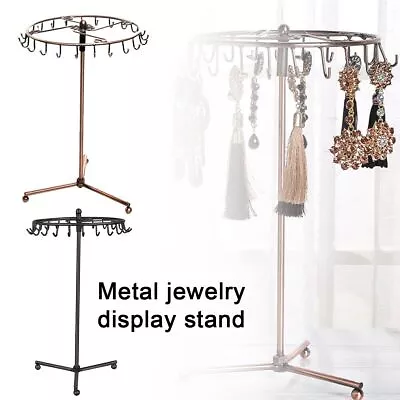 360 Rotating Metal Rack Display Stand Jewelry Necklace Holder 23 Hooks Creative • £7.39