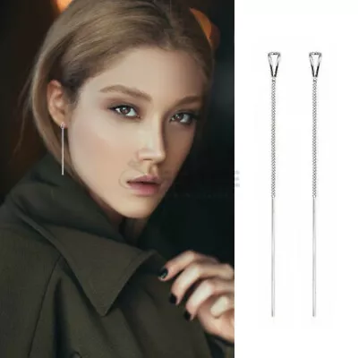 Hypoallergenic Sterling Silver Long Tassel Threader Box Chain Dangle Earrings • £3.99