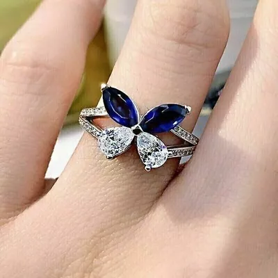 2CT Marquise Cut LabCreated Sapphire Engagement Women Ring 14K White Gold Plated • $84.49