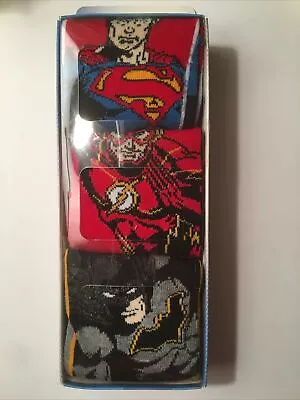 (NEW) Justice League Superman Flash Batman Crew Socks 3 Pair  Men's Size 8 -12 • $11.50