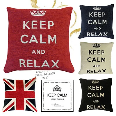 KEEP CALM CARRY ON / RELAX Chenille Filled Cushions Or Cushion Covers- 18  /45cm • £7.99